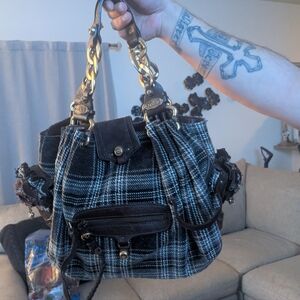 RARE Vintage Juicy Couture Plaid Black,Brown And White Royal Chain Purse.